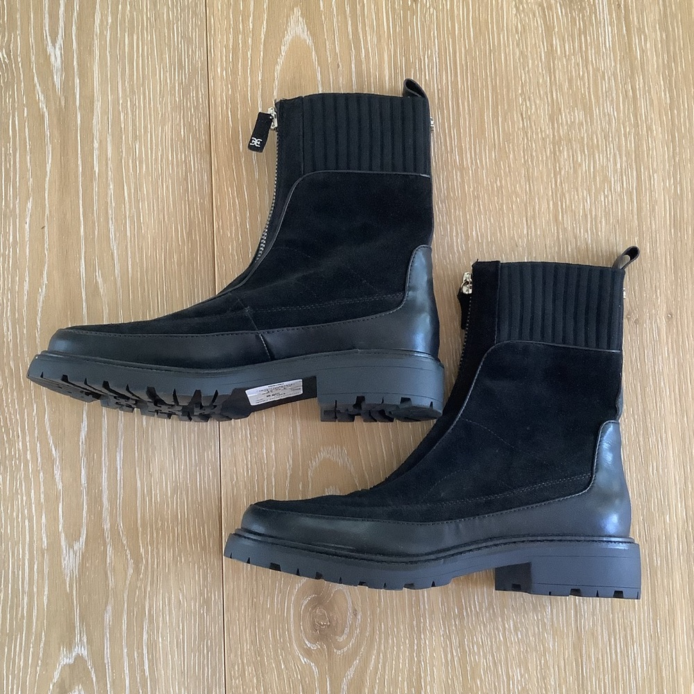 New Sam Edelman LEONE BLACK LEATHER LUG SOLE CHELSEA BOOTS - Picture 4 of 7